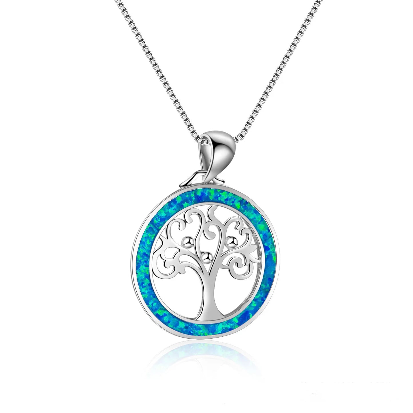 Trendy Silver Plated Copper Opal Life Tree Link Chain Clavicle Pendant Necklace-Delicate Fashion Accessory for Women