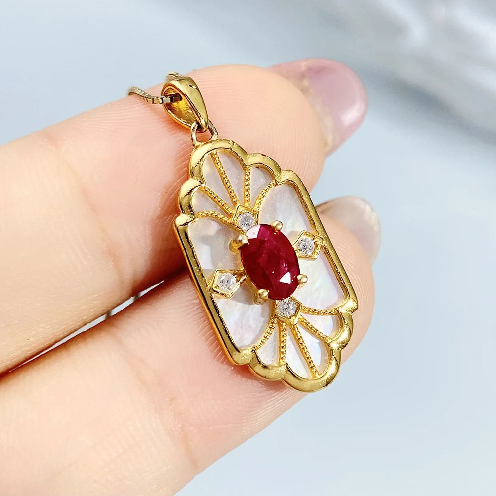 Gioiellieri Vintage Ruby Pendant with Natural Red Gemstone for Women 925 Sterling Silver July Birthstone Fine Jewelry Handmade Luxury Gift