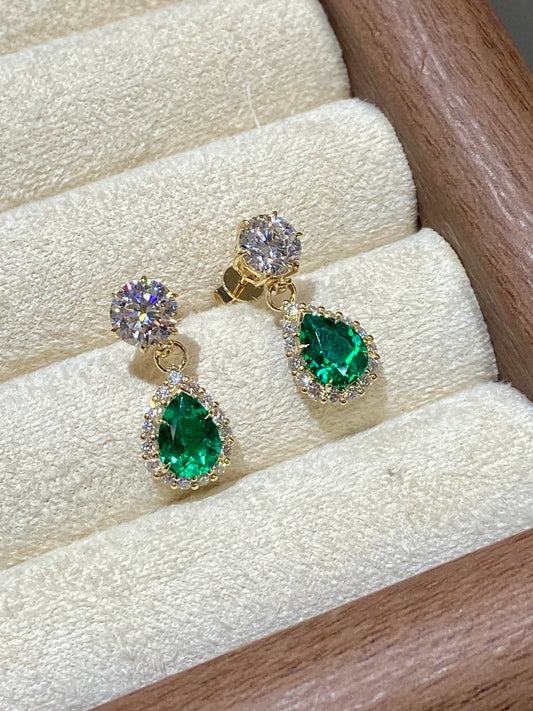 Gemfiori Anster Fine Jewelry 14k Gold White 1 Ct Lab Grown Cvd Vvs Diamond Lab Emerald Stud Earrings for Gift