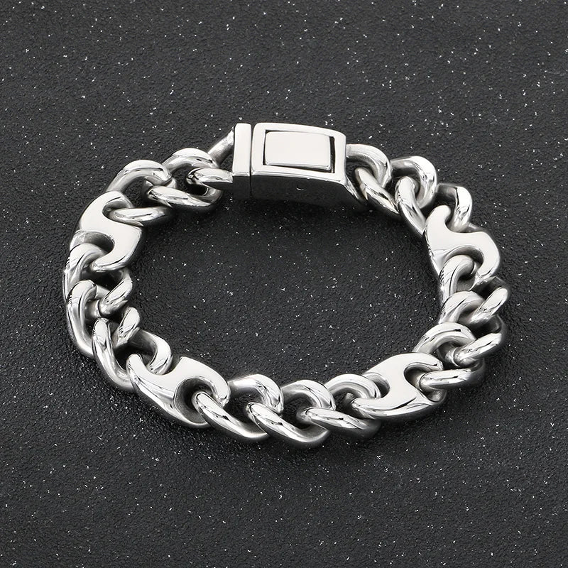 REBEL Trendy Fine Jewelry Fashion Bracelets Men Stainless Steel Novel Cuban Links Bracelet Bangle