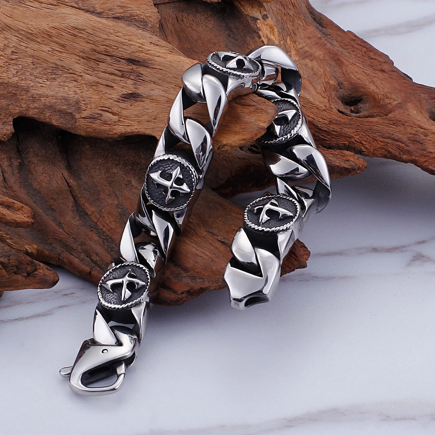 KALEN Stainless Steel Silver Cross Fashion Bracelets for Men