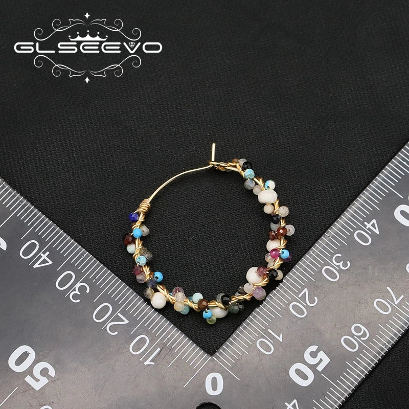 GLSEEVO 2022 Sells Hip Hop Colorful Natural Stone Gems Hoop Earrings Luxury Charm Women Gift Fine Jewelry Earrings