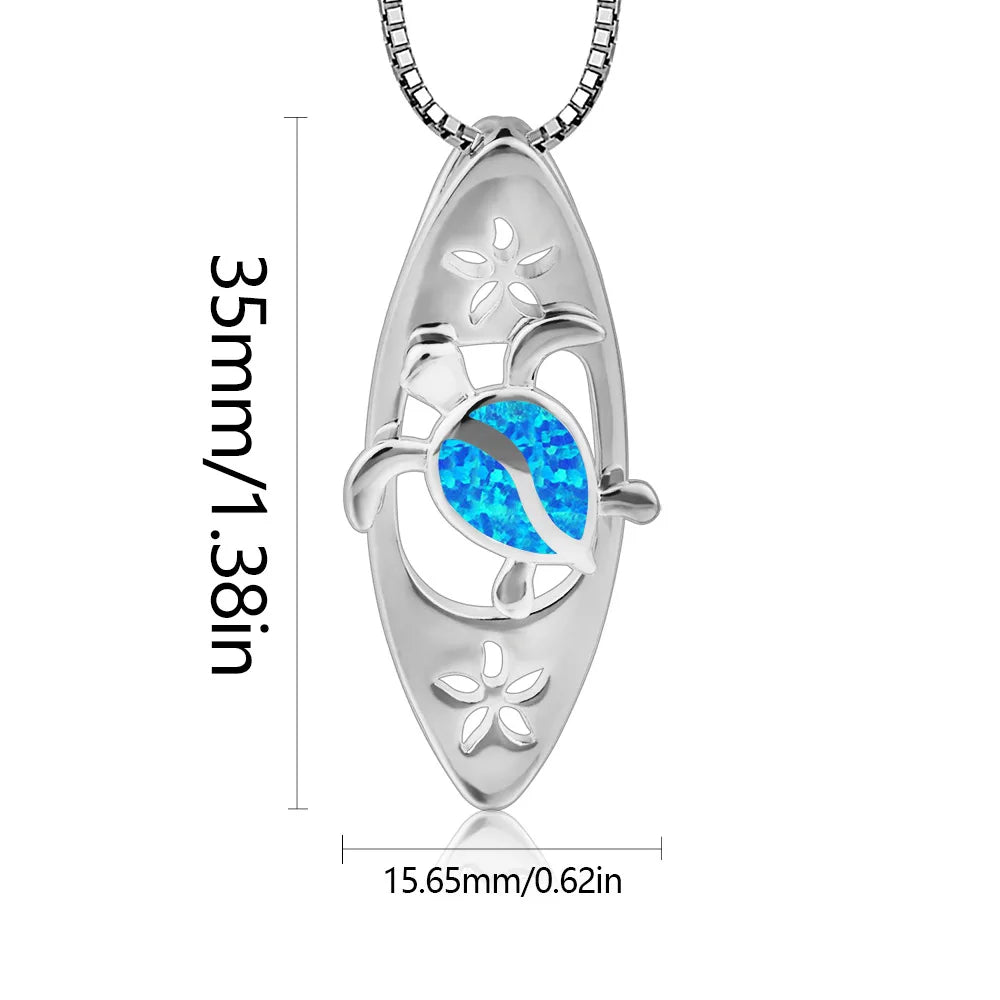 European American Fashion Blue Opal Necklace Surfboard Turtle Pendant Women's Trendy Jewelry Wholesale