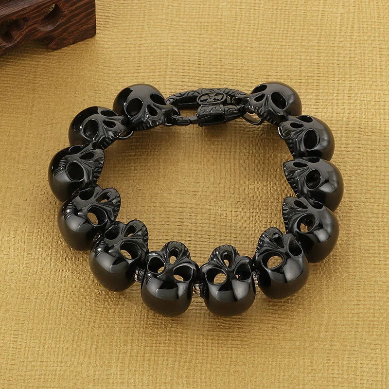 KALEN Hot-selling Jewelry Silver/black/Gold Fashion Bracelets Stainless Steel Punk Skull Links Bracelet for Men