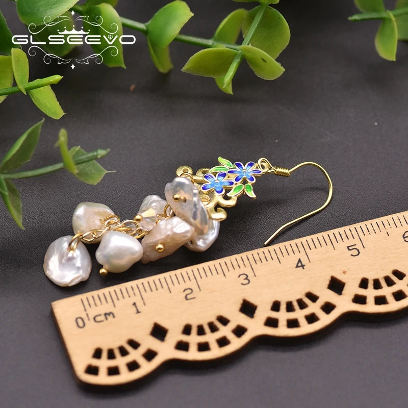 Natural Fresh Water Baroque Pearl Drop Earrings for Women Geometric Irregular Handmade Flower Earrings Jewellery