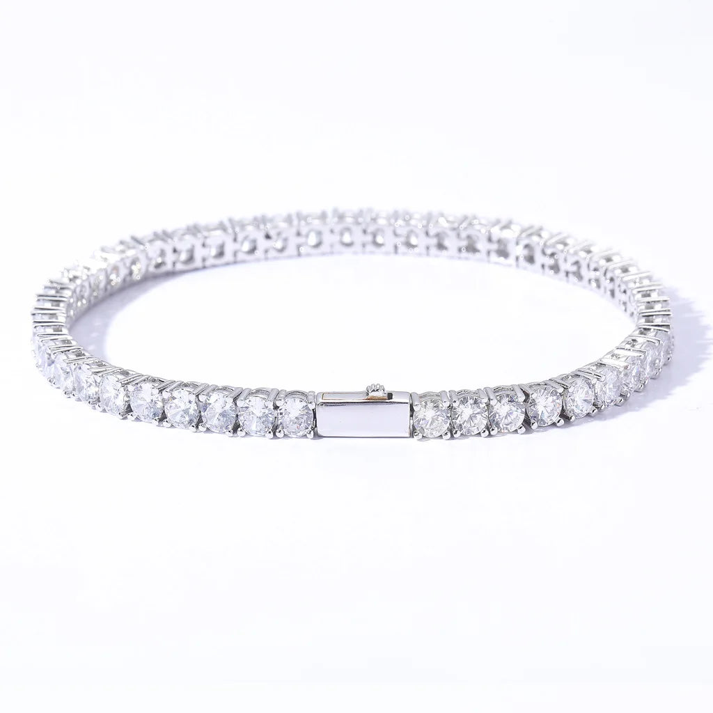 REBEL 4mm Iced Out Colorful CZ Tennis Bracelet Multi Color 1 Row Cubic Zirconia Brass Spring Clasp Bling Hip Hop Jewelry for Women Men