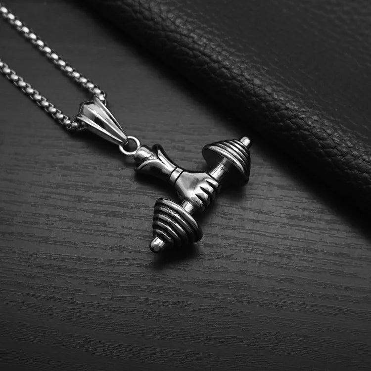 Hip Hop Fitness Handheld Dumbbell Waterproof Stainless Steel Fashion Pendant Necklaces Gold Plated for Male Man Men Wholesale