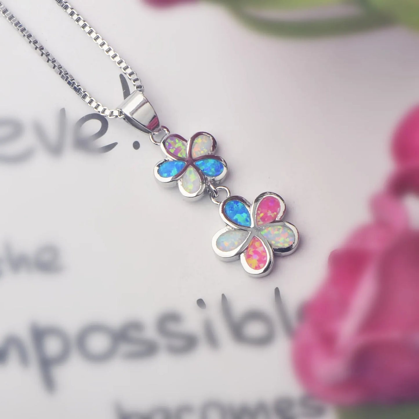TikTok Ins Trendy Hawaiian Flower Opal Necklace - Boho Chic Pendant Jewelry Wholesale