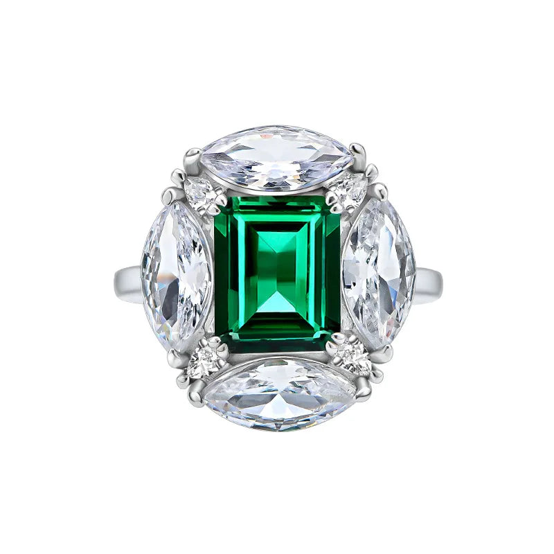 MuShan Jewelry Factory 8 * 10 Emerald S925 Pure Silver High Carbon Diamond Ring Women Hot Selling Platinum Large Diamond Ring