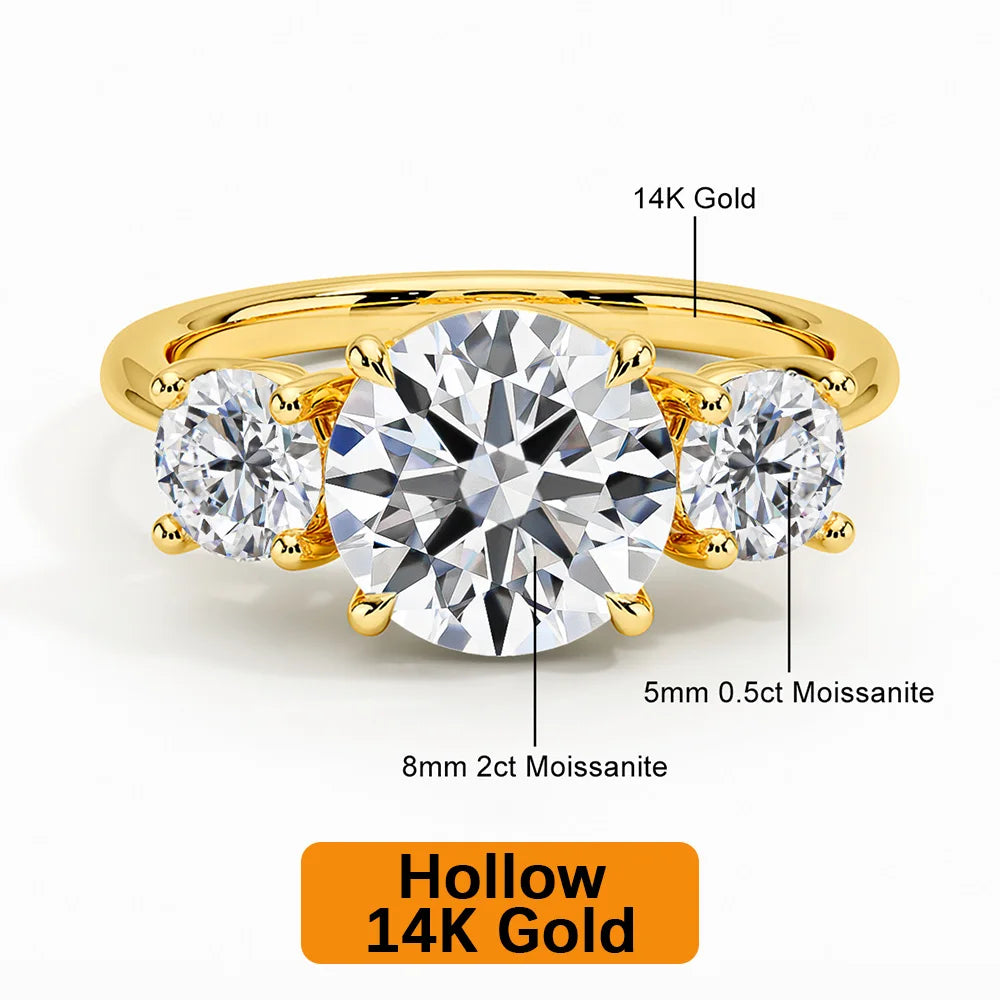 Gioiellieri Fine Jewelry Manufacturer Women Anillos Valentine's Day Gift Classic 4 Prong 3 Stone Moissanite Hollow 14K Gold Ring