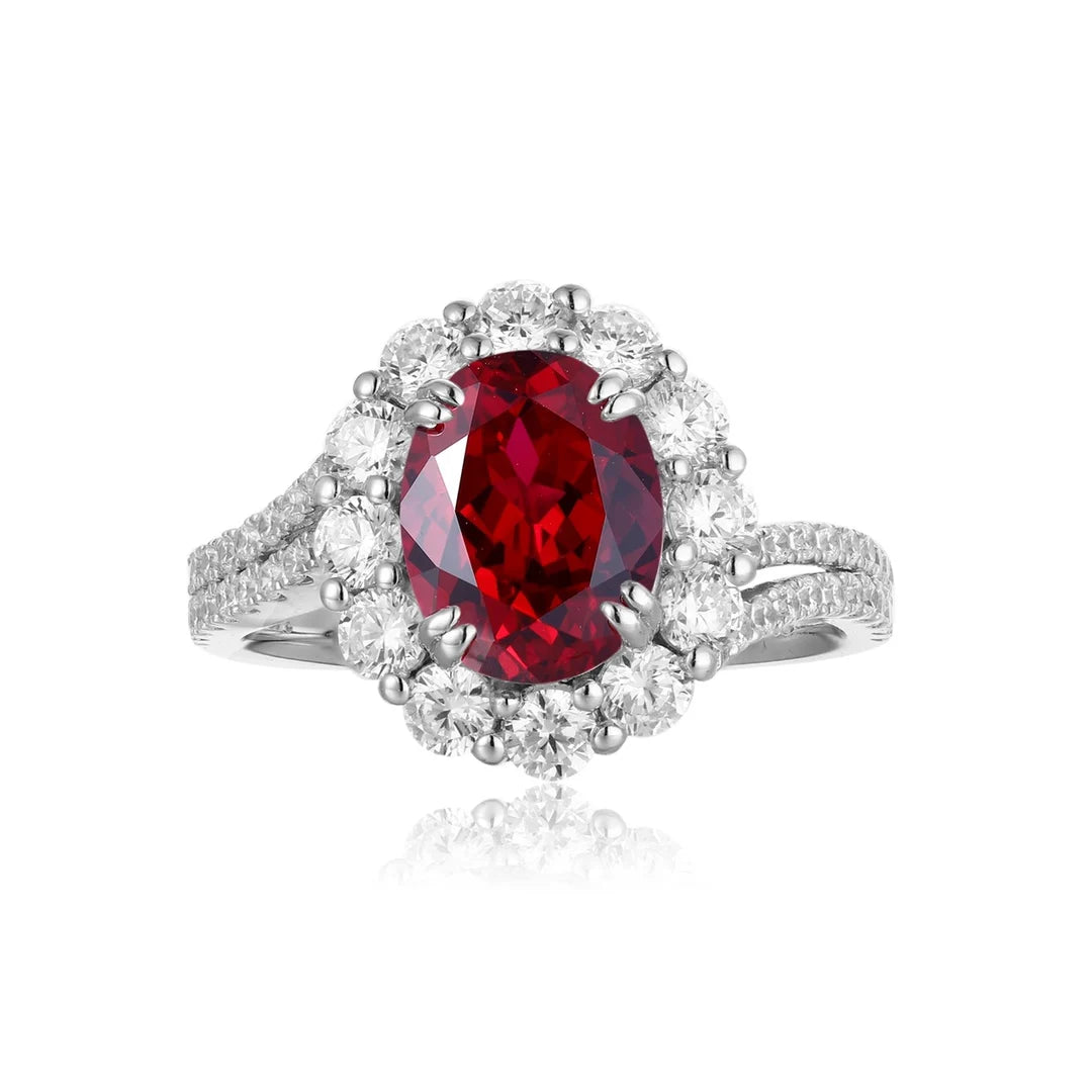Gemfiori New Trendy Vintage Luxury Lab Grown Ruby Rings for Women Rhodium Plated Sterling Silver 925 Wedding & Anniversary Custom