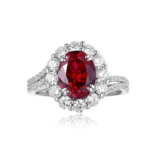 Gemfiori New Trendy Vintage Luxury Lab Grown Ruby Rings for Women Rhodium Plated Sterling Silver 925 Wedding & Anniversary Custom