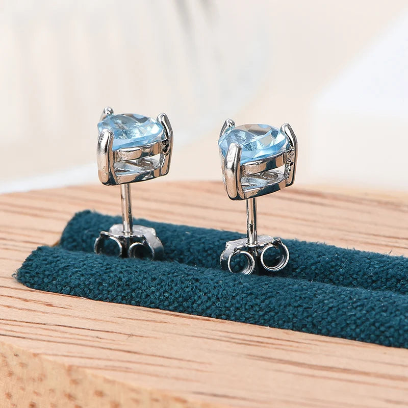 Gioiellieri High Quality 925 Sterling Silver Stud Earrings Featuring Natural Sky Blue Topaz Stone, Elegant Gift For Women