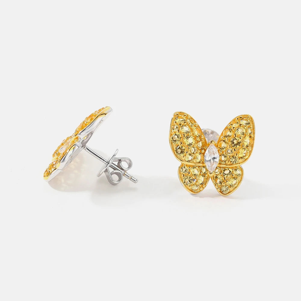 MUSHAN Jewelry Factory S925 Sterling Silver Butterfly Stud Earrings High End and Niche High Carbon Diamond Accessory for Women