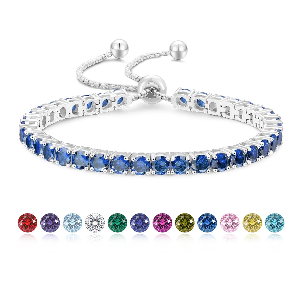 ArtistA Colorful Birthstone Bracelet Women Mom Wife Birthday Adjustable Chain Jewelry Gifts 14K Gold Plated Classic Bolo Tennis Bracelet