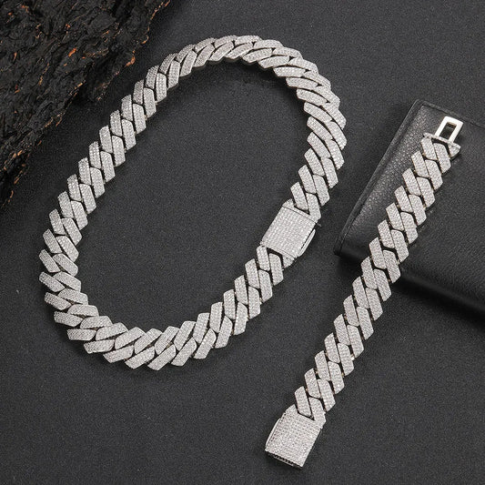 BiG-BOSS Men Hip Hop Jewelry 20mm 3 Rows Gold Chunky Necklace Iced Out Cz Prong Cuban Link Chain Necklace Diamond Cuban Chain