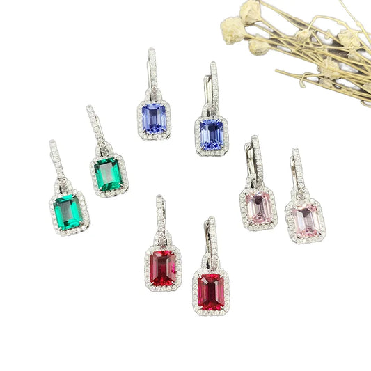 Gemfiori 18K Gold Inlaid Synthetic Colored Gemstones Detachable Earrings Dual Purpose Earrings Fashion Lab Grown Diamond Earrings