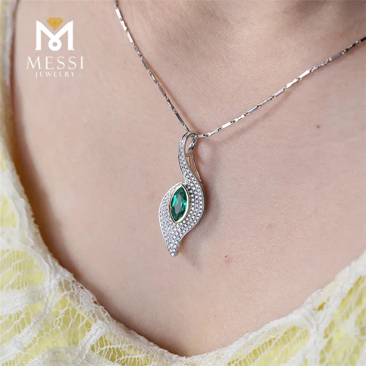Messi Jewelry Luxury Emerald Gemstone Pendant 14k 18k White Gold  Fashion Necklace Gift Synthetic Wholesale