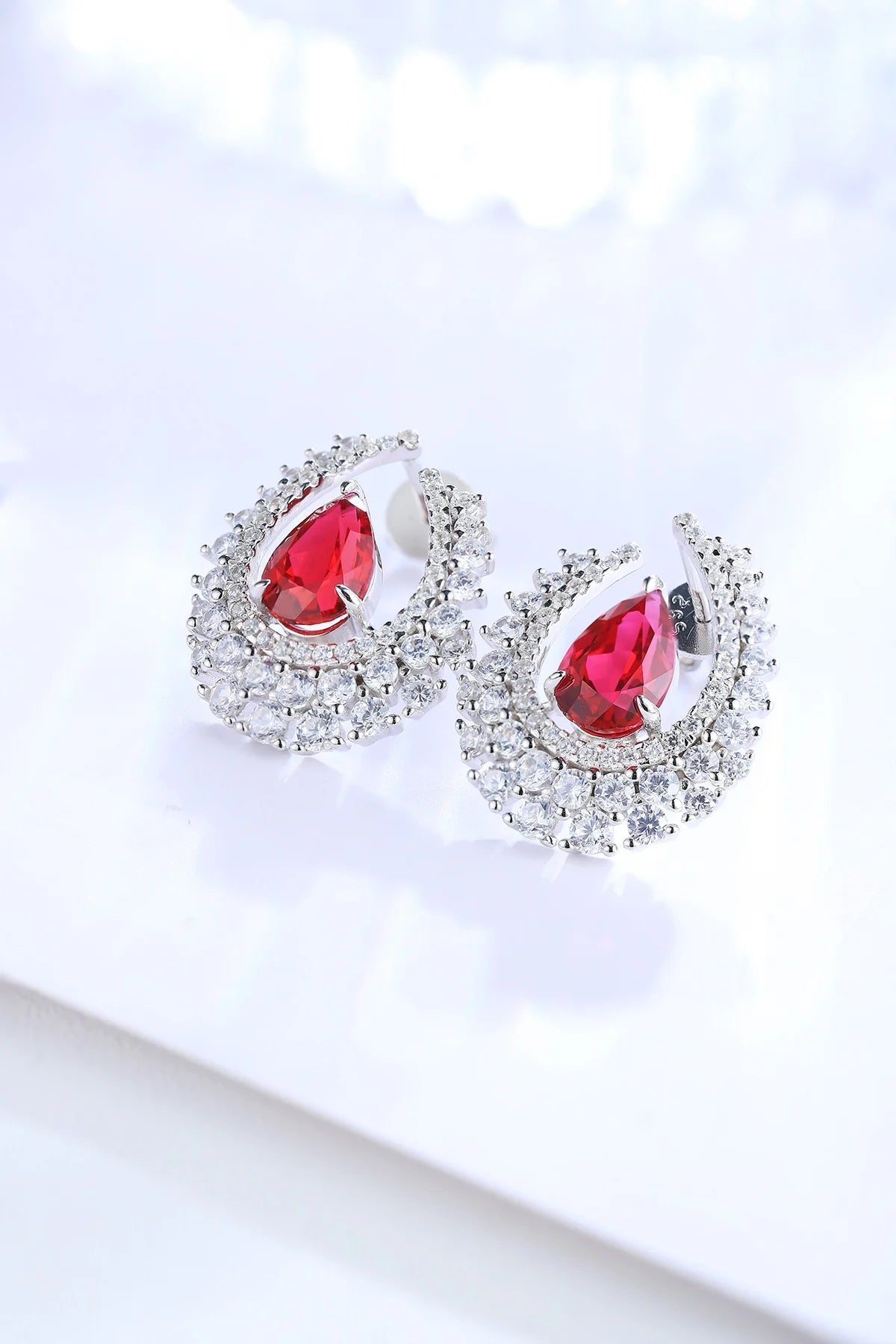Gemfiori Anster High Quality S925 Lab Grown Ruby Earring Stud Dainty Gemstone Stud Earrings for Women Daily Wear Gift