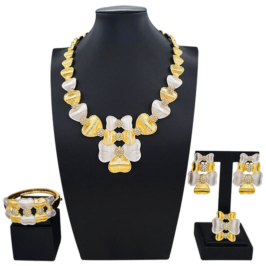 Zhuerrui Handmade Gold Plated Jewelry Set Retro Flower Design Necklace Earring Bracelet Set for Bridal Wedding Party I008520-2