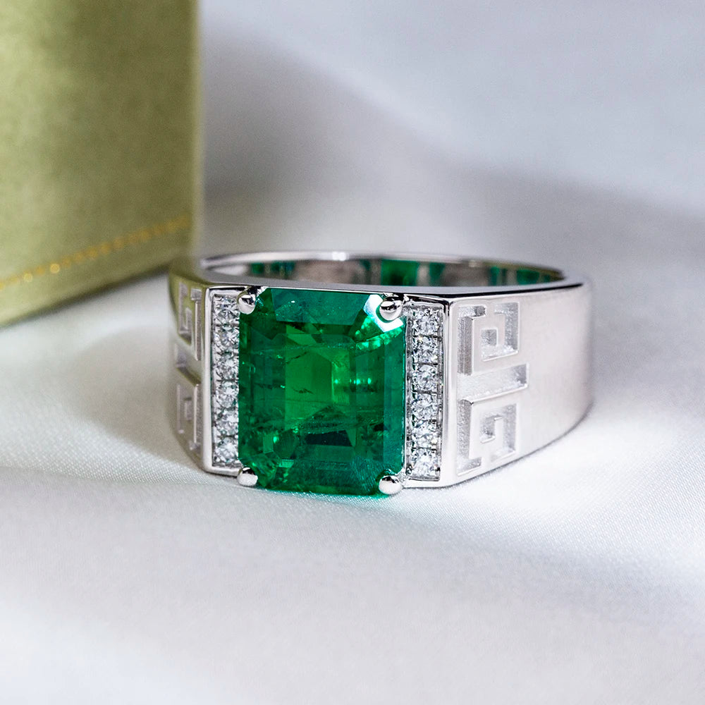 Custom Ring Jewelry MSR-1849 Emerald Cut 925 Sterling Silver 6ct Lab Grown Emerald Ring
