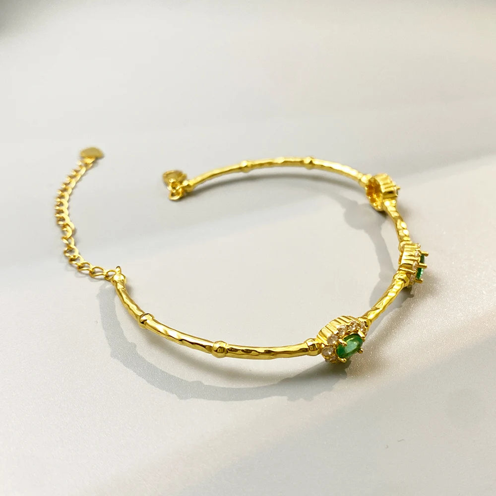Gioiellieri Natural Emerald Bracelet with S925 Sterling Silver for Women Elegant Green Gemstone Jewelry May Birthstone Healing Fine Gift
