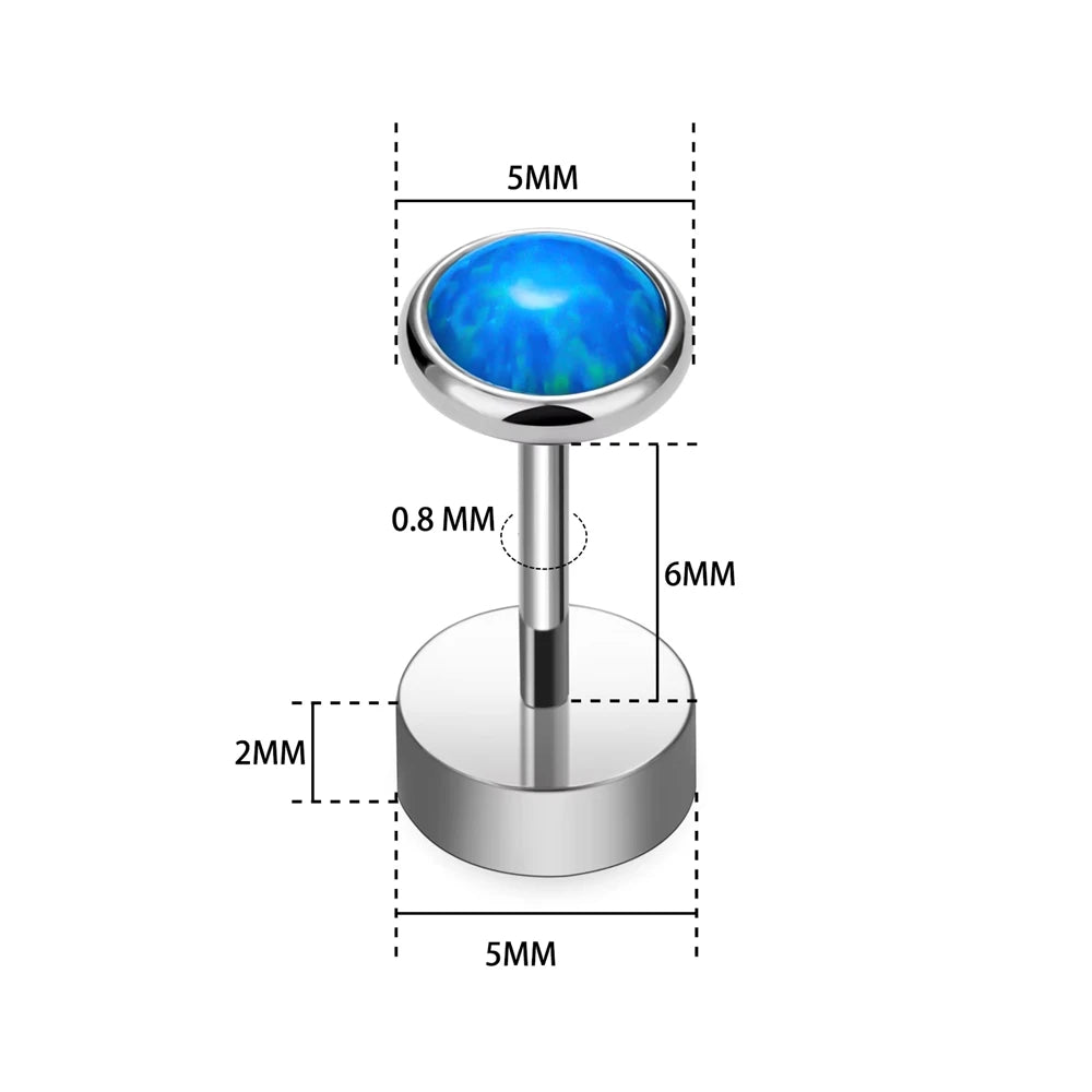 REDheart G23 ASTM F136 Titanium Ear Studs Nose Stud for Women 20G Round Opal Inlay Ear Tragus Cartilage Body Piercing Jewelry