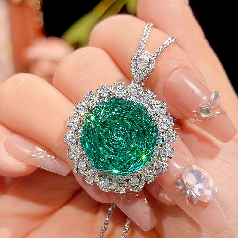 S&S Snowflake Crystal Zircon Charm Necklace — Green, Blue & Pink | S&S Collection