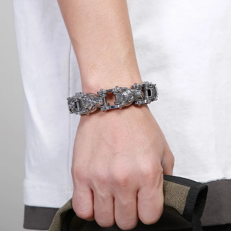 REBEL Hip Hop Biker Motorcycle Zodiac Chain Lion Animal Bracelets Stainless Steel 316L Unisex Anniversary