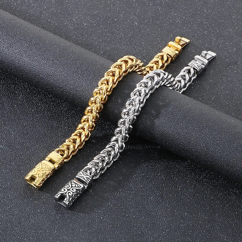 KALEN Gothic Patterns Fine Jewelry Fashion Bracelets Men Stainless Steel Herringbone Links Bracelet Bangle