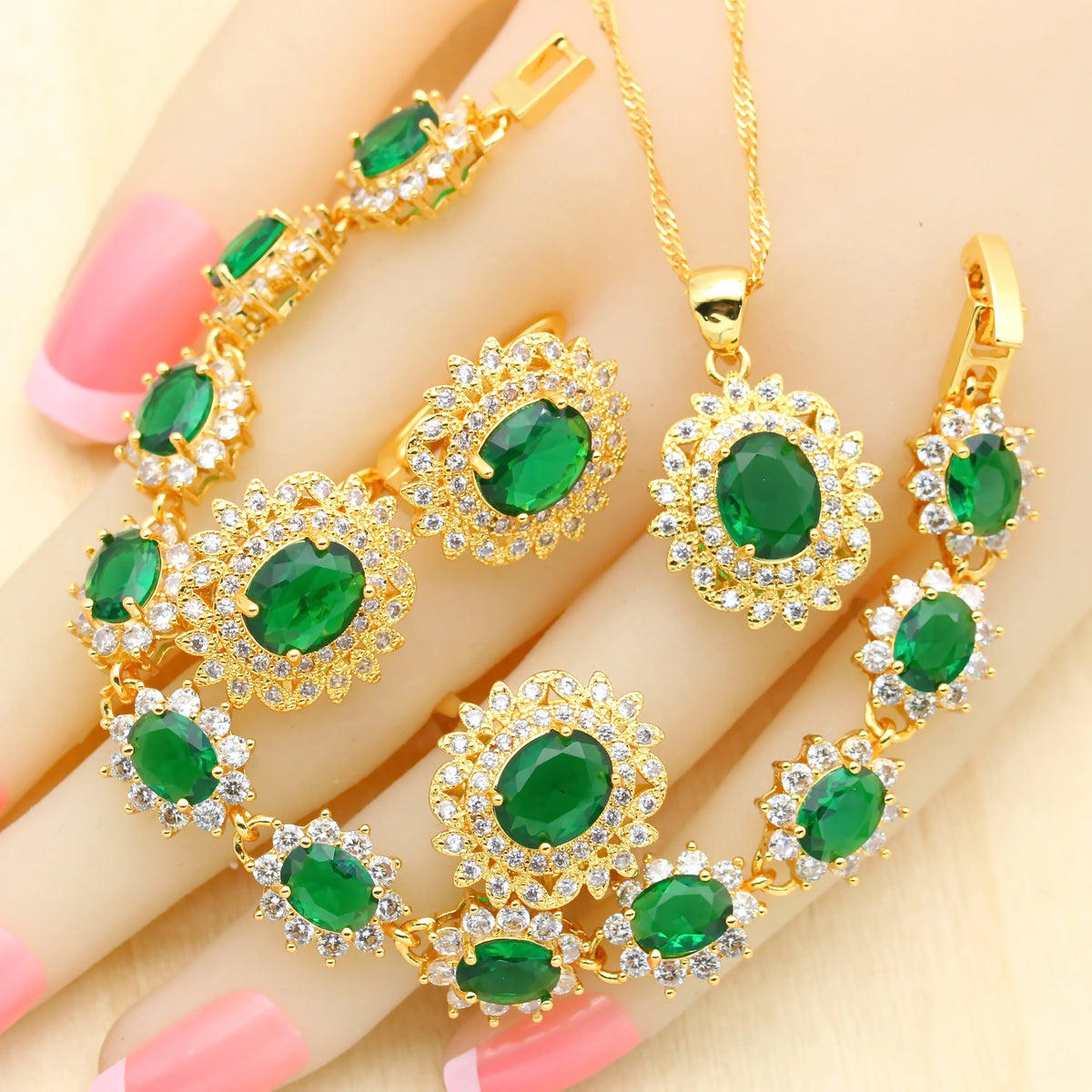 XOTICA Luxury 18k Gold Plated Zircon Jewelry Set for Women Including Earrings Necklace Pendant Ring Bracelet for Parties Weddings