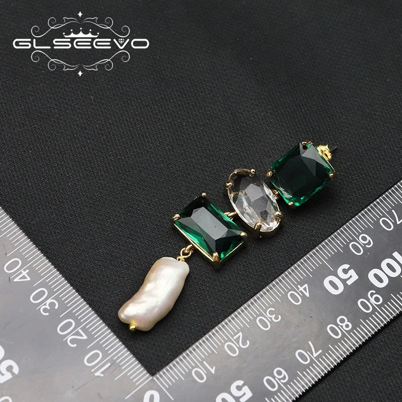 Long Natural Baroque Pearl Emerald Crystal Drop Earrings for Wife Girlfriend Birthday Gifts Fashion Designer Luxury Jewelry