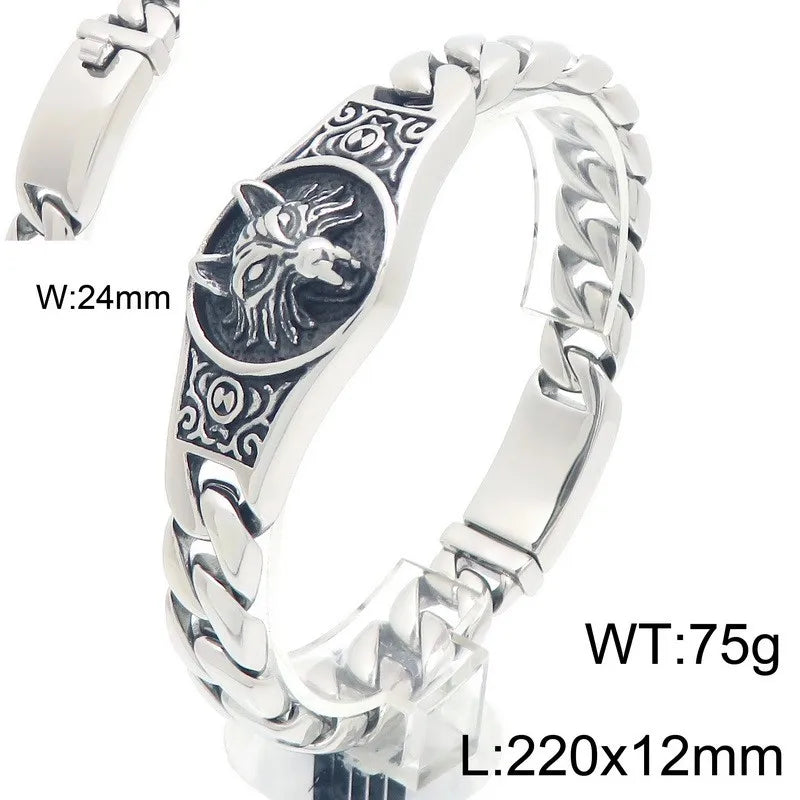 REBEL Punk Fine Jewelry Fashion Bracelets Stainless Steel Wolf Charm Links Bracelet