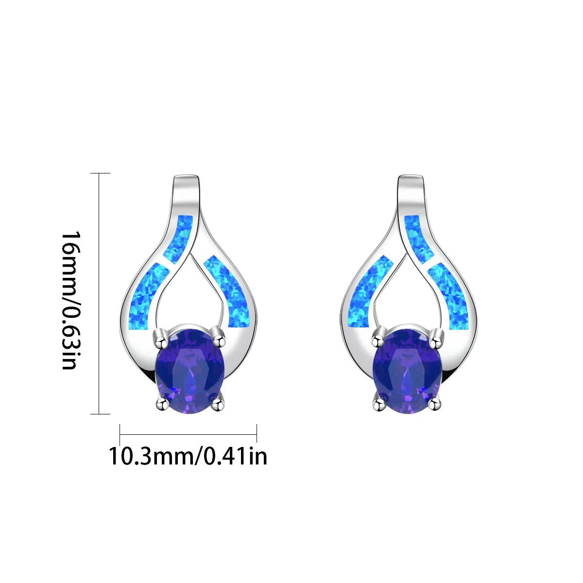 Aobao TikTok Viral Blue Opal Water Drop Earrings | Purple Crystal Accent Silver Plated Women's Engagement Jewelry-Trendy Bulk