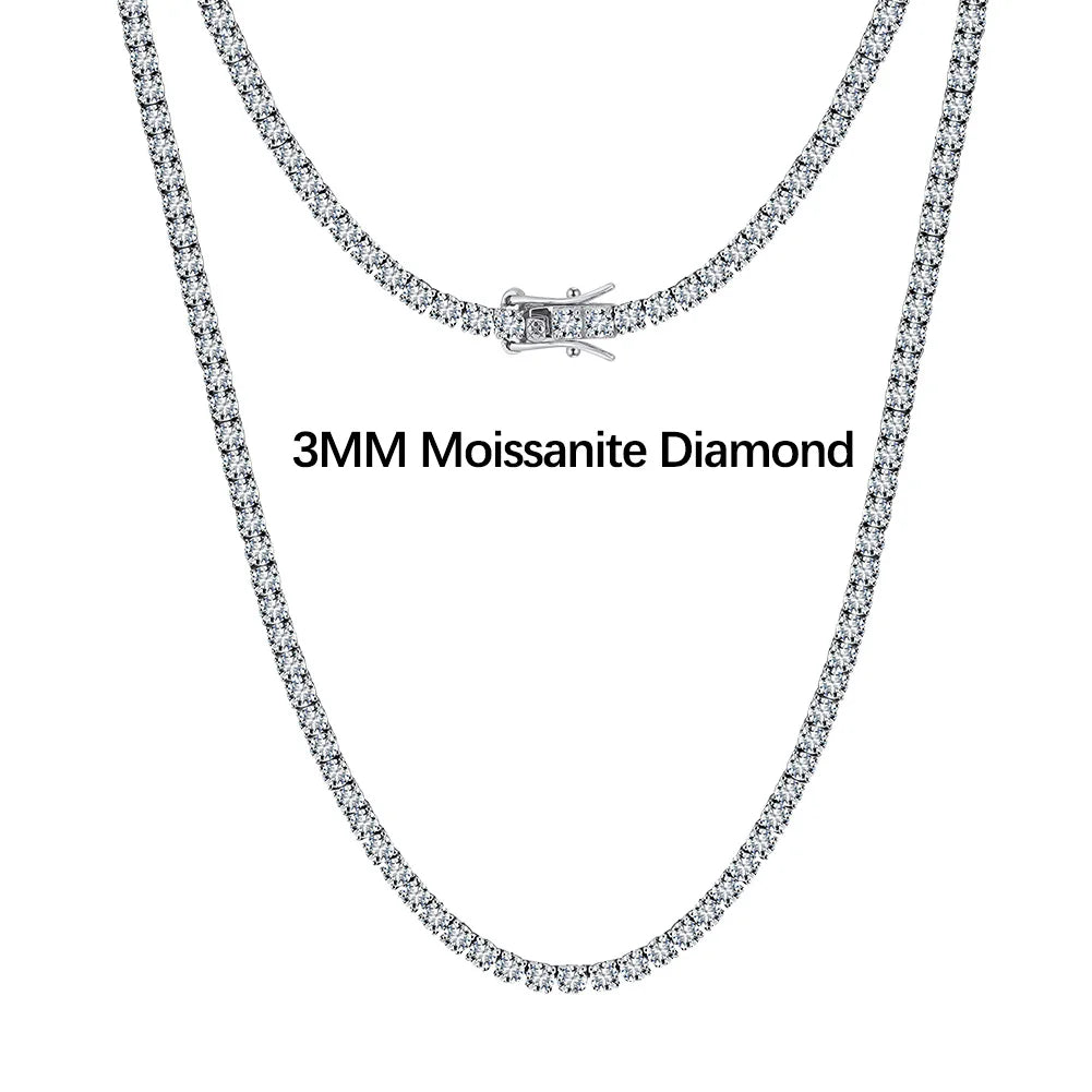 REBEL 3mm 4mm 5mm Moissanite Tennis Chain Iced Out Necklace Silver VVS Diamond Men Women Fine Jewelry Bracelet