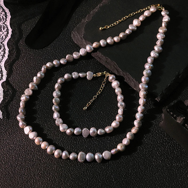 Colorful Natural Freshwater Pearl Necklace  Bracelet Set Handmade Design Set for Banquet Wedding Women's Jewelry GS0232