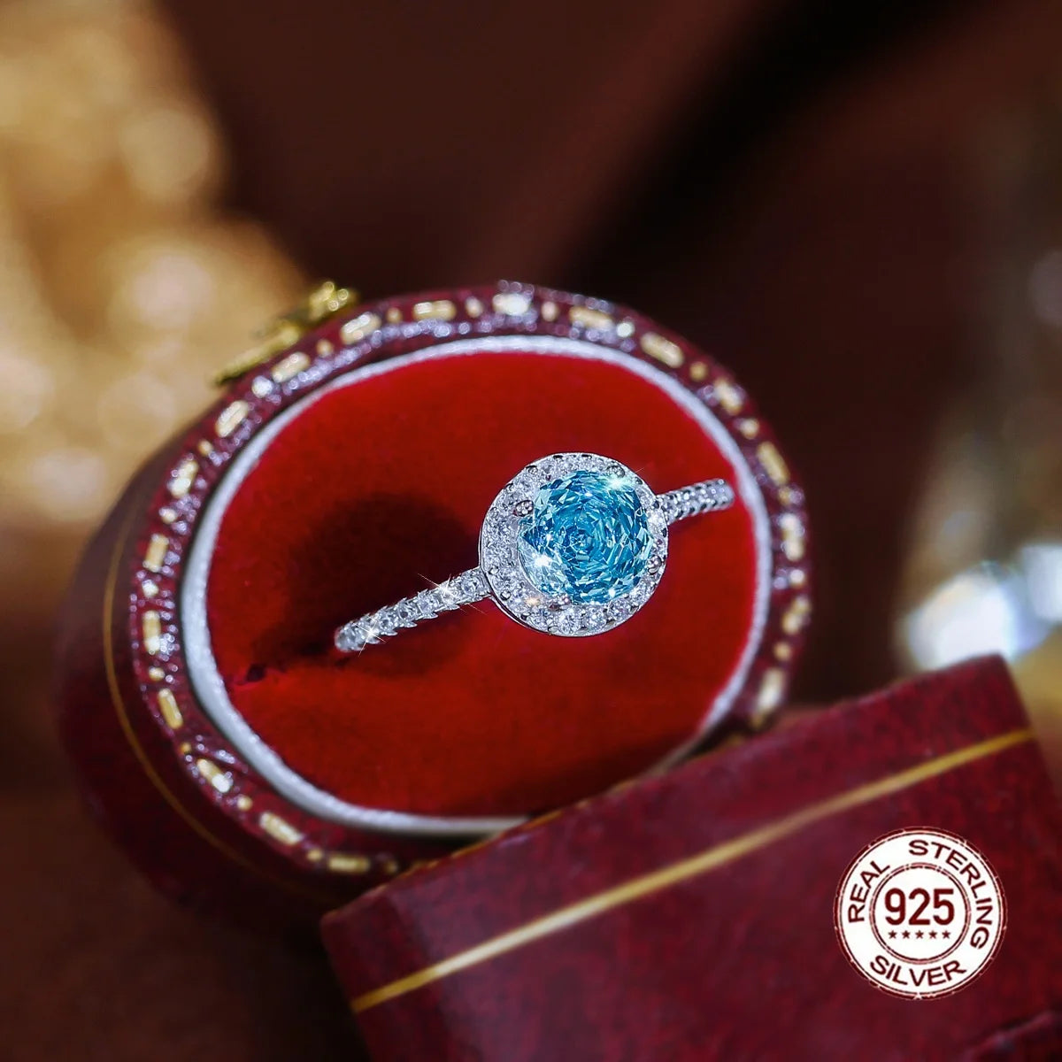 S&S 925 Sterling Silver Light Blue Rose-Cut CZ Engagement Ring – Rhodium Plated – Collection