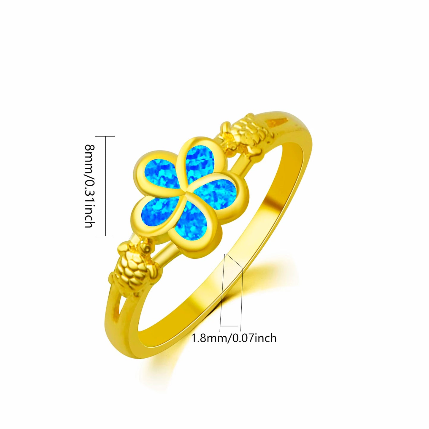 Cute Four-Leaf Clover Bee Opal Ring | Blue Iridescent Gem Gold-Plated Band | Lucky Nature-Themed Jewelry for Women Trendy Style