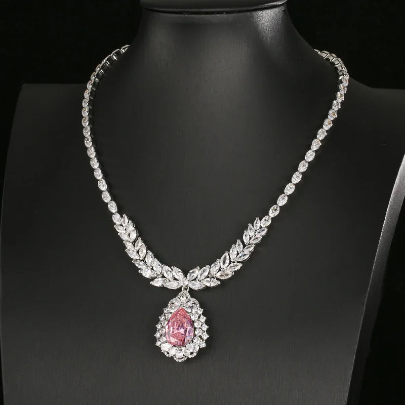 REDheart Fashion Copper Inlaid Zircon Gold-Plated Flower Shape Large Chain Simulation Corundum Advanced Wedding Banquet Drop