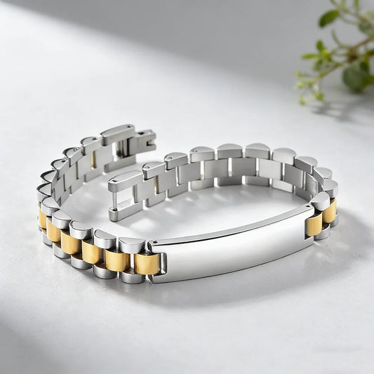REBEL Fashionable Titanium Steel Black Gold Bent Brand Unisex Customized Stainless Steel Bracelet