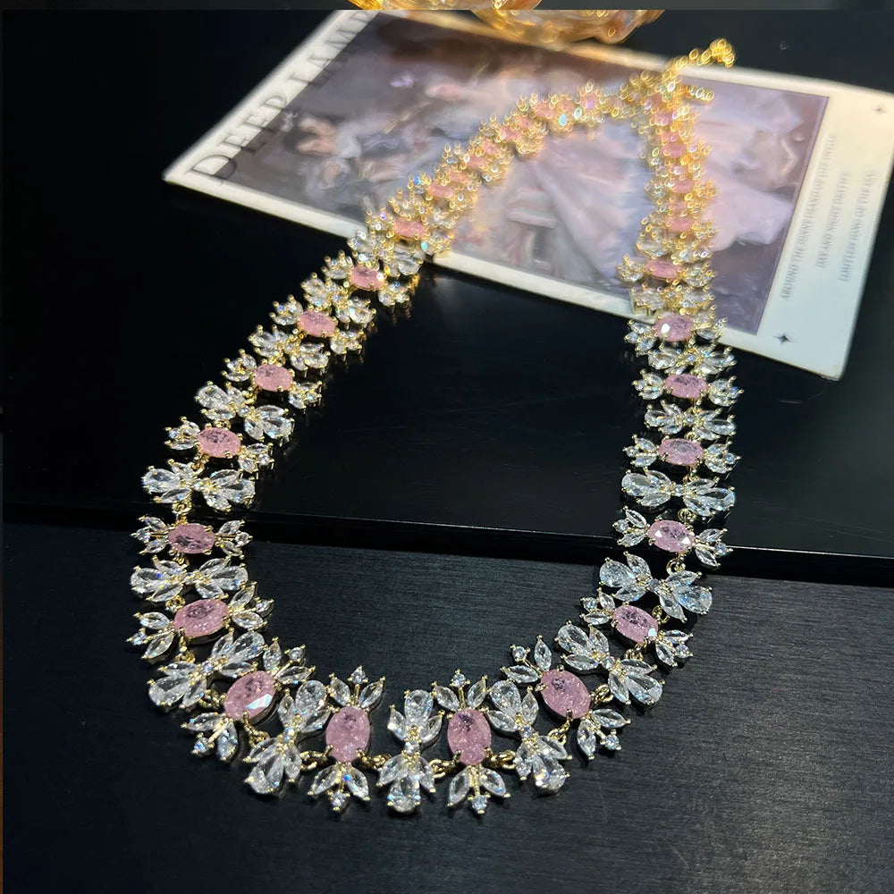 S&S Sapphire Zircon Necklace, Italian Exquisite Craftsmanship, Fashionable and Luxurious Jewelry for Dinner Ceremonies