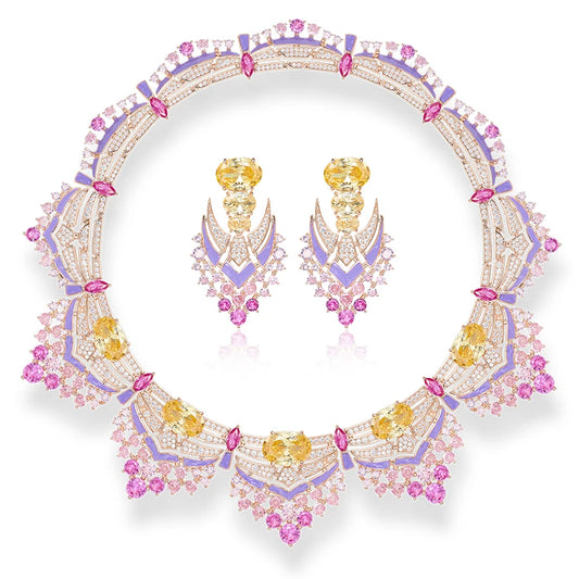Inlaid Colored Zircon Egg Purple Enamel Craft Elegant Brass Necklace for Weddings and Parties Evening Gown Accessory and Gift