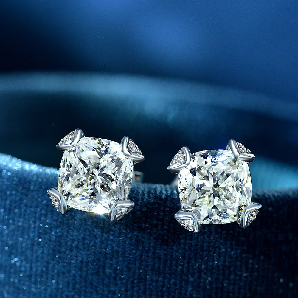 MUSHAN Jewelry Factory 925 Silver 2.5 Carat Fat Square 8*8 European and American Exquisite High Carbon Diamond Earrings