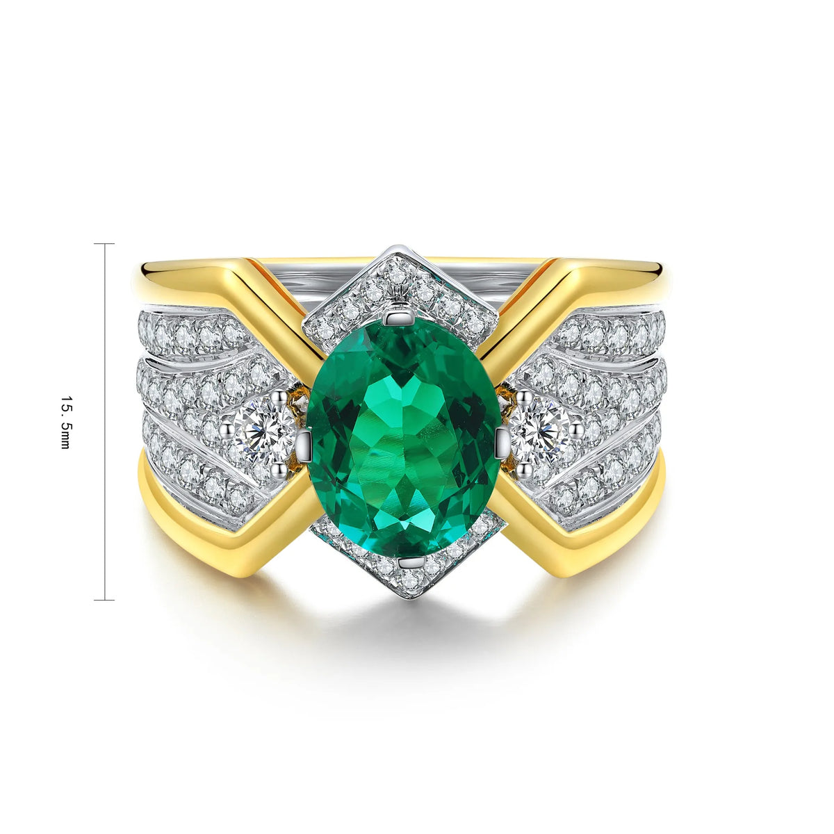 Gemfiori Jewelry Trendy High Quality S925 Silver Cultivated Emerald Ring Unisex Engagement Ring for Wedding Party or Gift