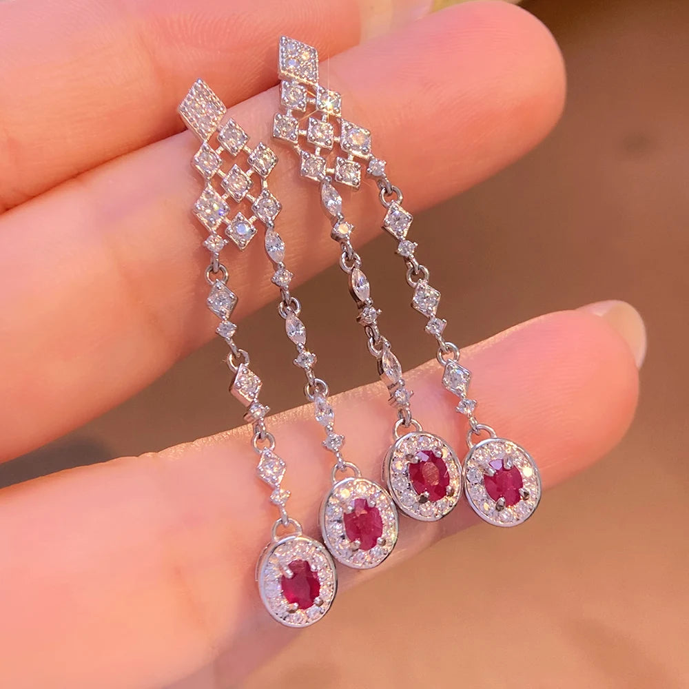 Gioiellieri Luxury Natural Red Ruby Earrings 925 Sterling Silver Wedding Party Gift Fine Jewelry