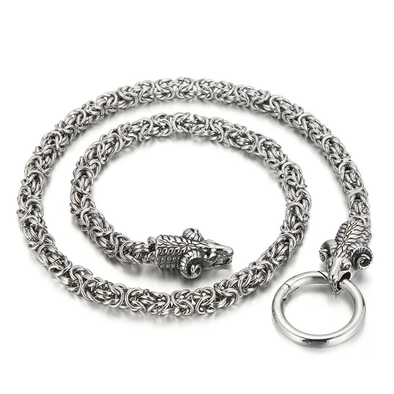 REBEL VIKING Animal Head Byzantine Chain Necklace – 316L Stainless Steel Men's Goat Tiger Wolf Pendant