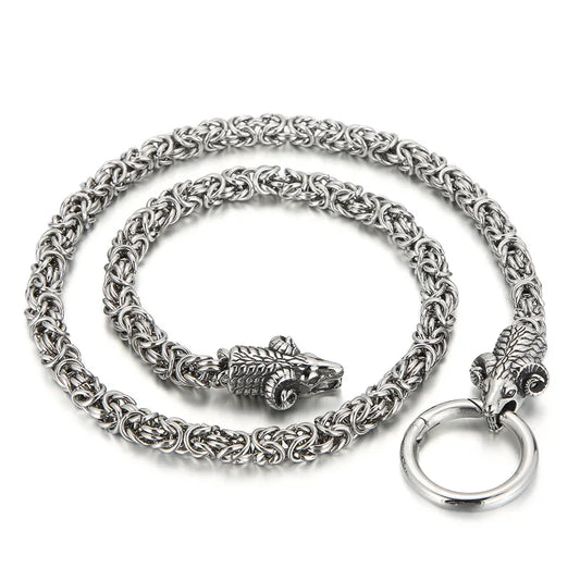 KALEN 600mm Punk Stainless Steel Goat/Tiger/Wolf Head Byzantine Chain Link Necklace