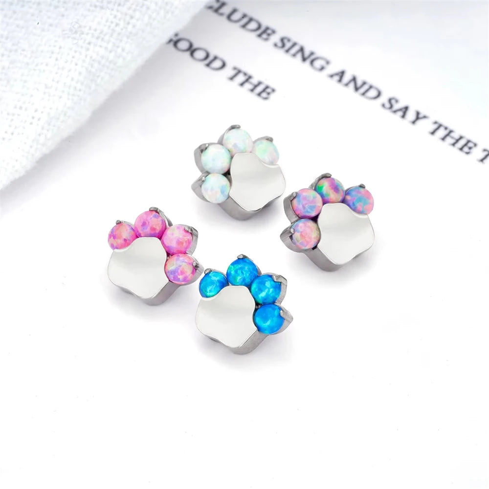 Wholesale G23 Titanium Cat Shape Stud CZ Opal Inlay Labret Internal Thread 16G Lip Conch Helix Nail Tragus Body Piercing Jewelry