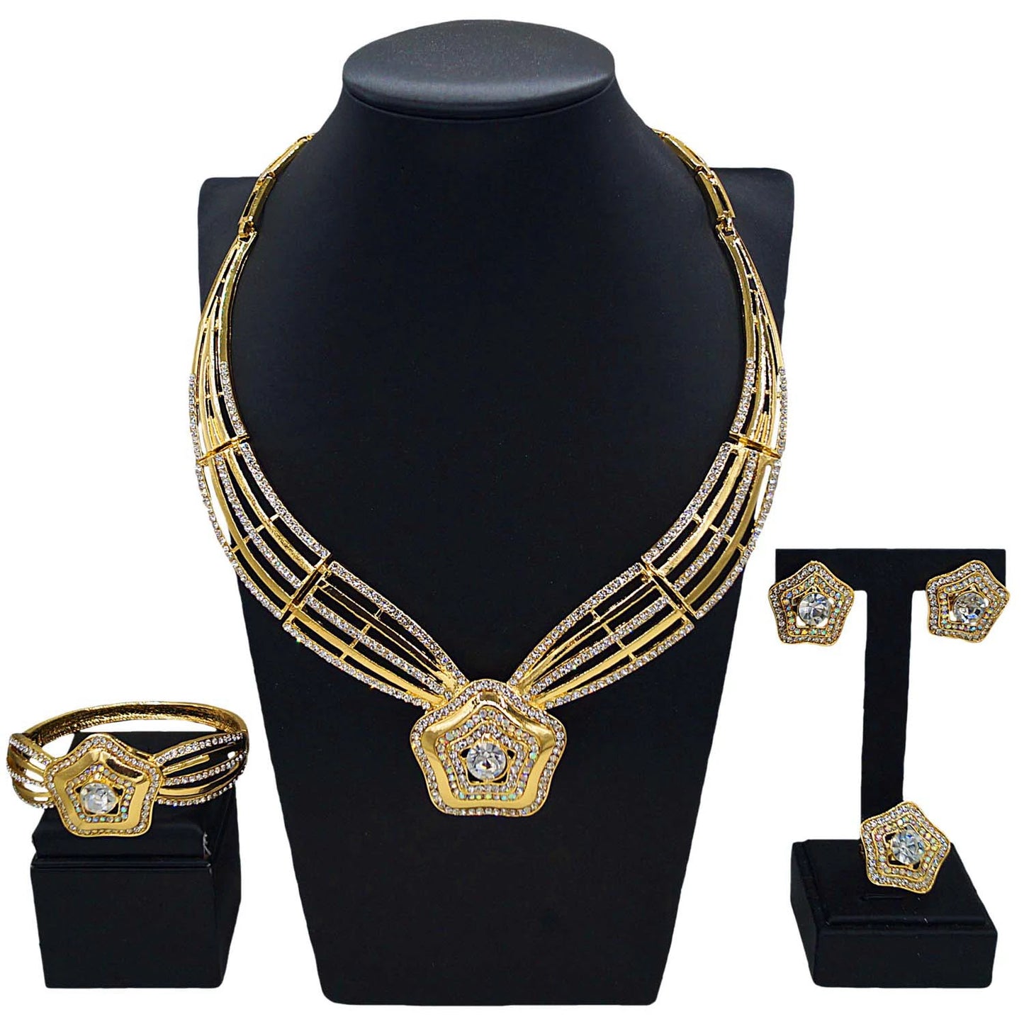 ZhuerruiNew 24K Gold-Plated Jewelry Set with Diamond Stars Unique Personality Vitality Bridesmaids Accompanied Hand GiftHA240507