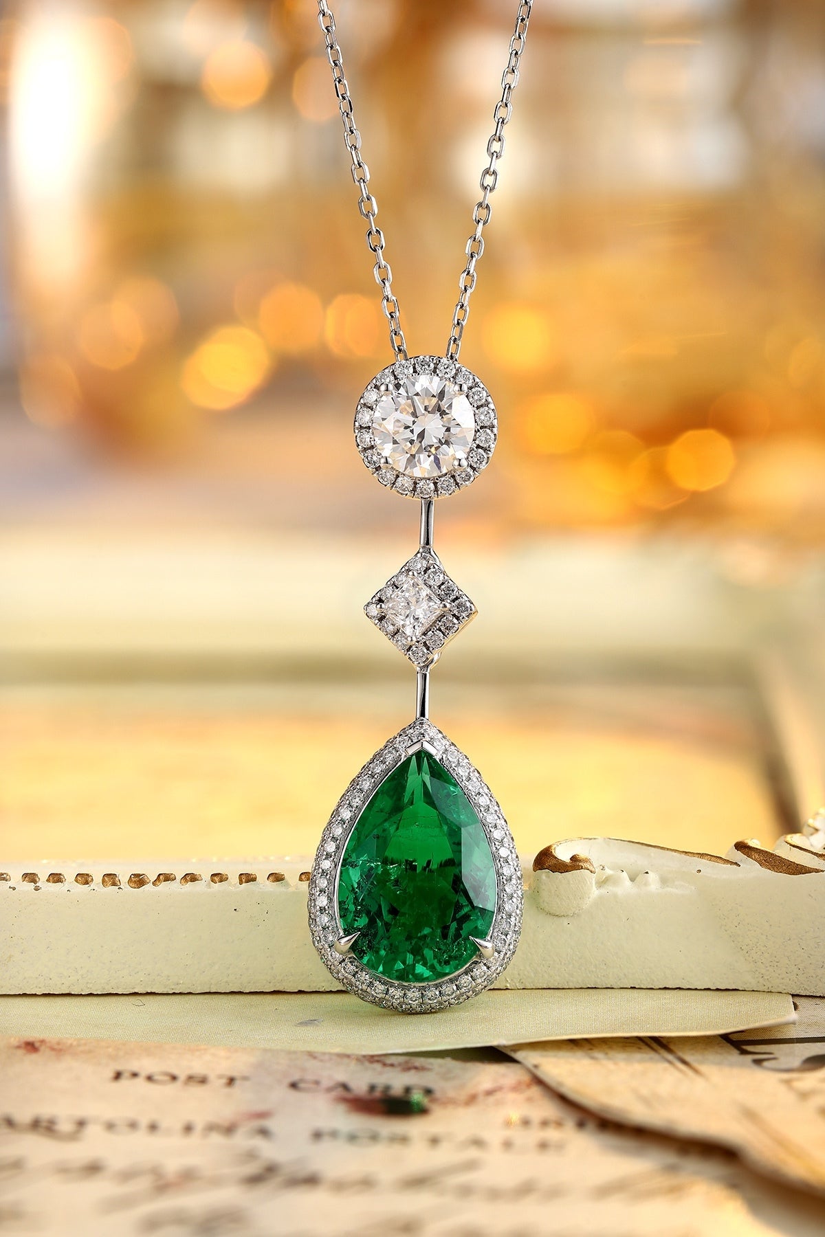 Gemfiori PT950 Emerald Lab diamond Necklace Chain Length for Women Girls Ladies Factory Customizable Discounted Price Necklaces